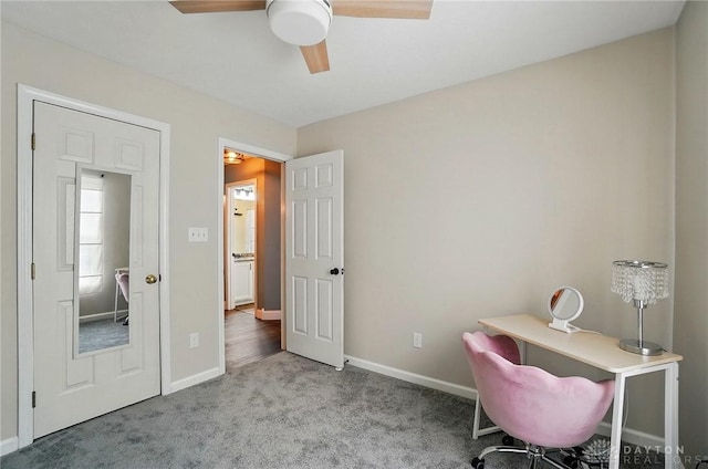 432 Applegate Rd, Englewood, OH 45322 - carpeted office featuring a ceiling fan and baseboards