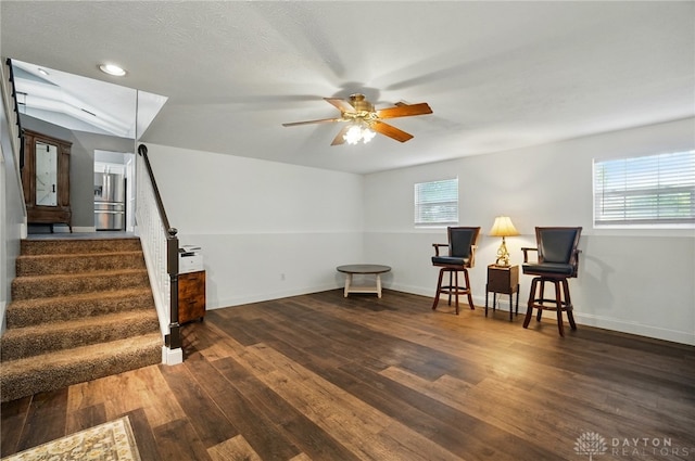 432 Applegate Rd, Englewood, OH 45322 - sitting room featuring a ceiling fan, wood finished floors, plenty of natural light, stairway, and recessed lighting