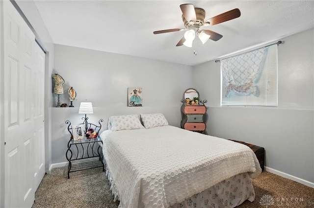 432 Applegate Rd, Englewood, OH 45322 - carpeted bedroom featuring a closet, baseboards, and ceiling fan