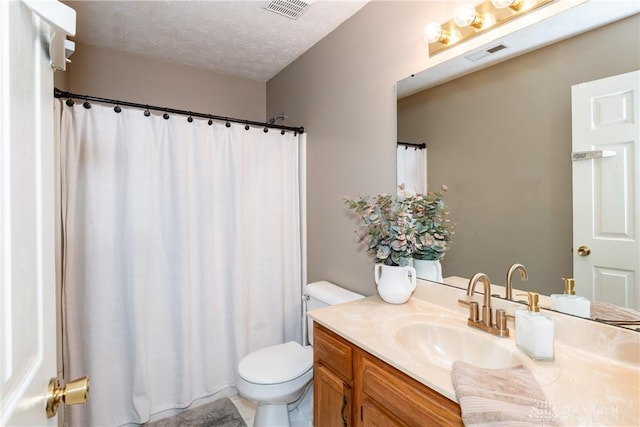 3008 Clearstream Way, Clayton, OH 45315 - bathroom featuring vanity, toilet, a shower with shower curtain, and a textured ceiling