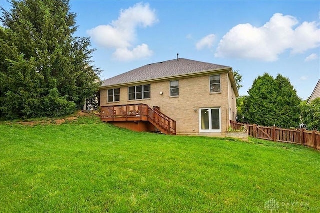 3835 Polo Trace Ct, Bellbrook, OH 45305 - rear view of property with stairs, a wooden deck, and brick siding