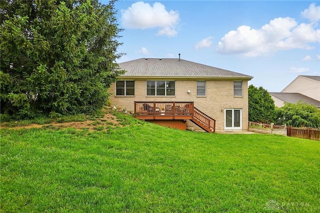 3835 Polo Trace Ct, Bellbrook, OH 45305 - back of property featuring a deck, stairway, and a shingled roof