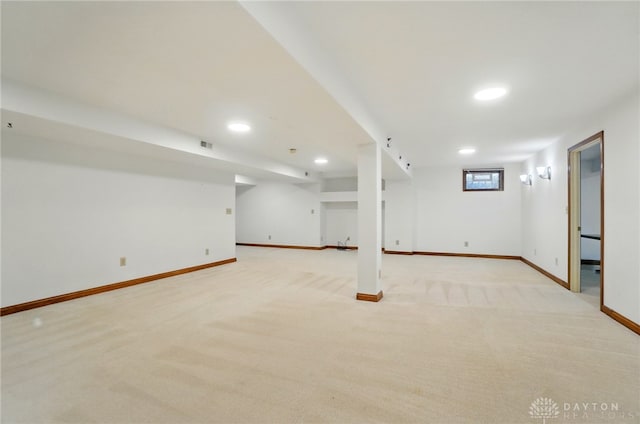220 Fivepines Ct, Englewood, OH 45315 - below grade area featuring baseboards, light carpet, and recessed lighting