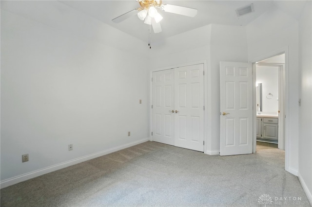 220 Fivepines Ct, Englewood, OH 45315 - unfurnished bedroom with light carpet, baseboards, a closet, and a ceiling fan