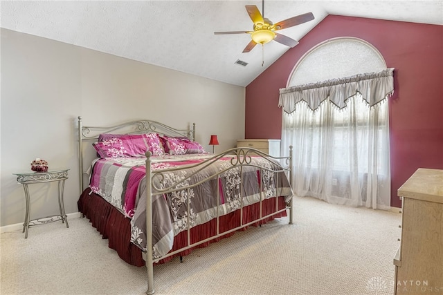 91 Villa Pointe Dr, Springboro, OH 45066 - carpeted bedroom with vaulted ceiling, ceiling fan, and baseboards