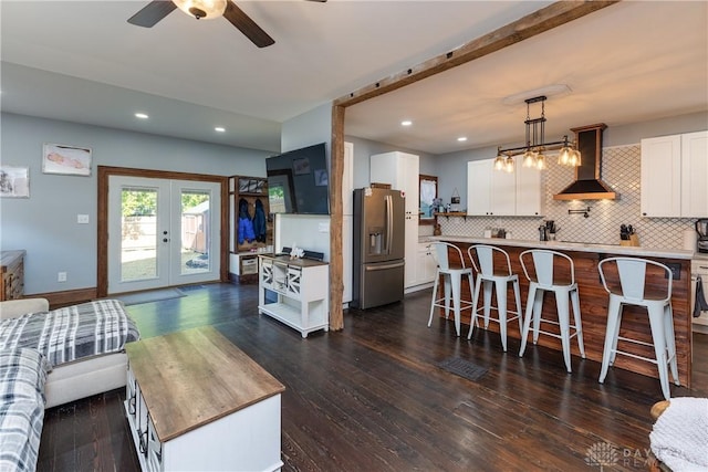 25 La Belle St, Dayton, OH 45403 - living room featuring a ceiling fan, recessed lighting, dark wood-style floors, french doors, and baseboards