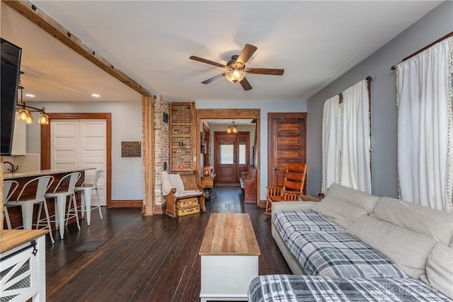 25 La Belle St, Dayton, OH 45403 - living room featuring wood-type flooring, ceiling fan, baseboards, and recessed lighting