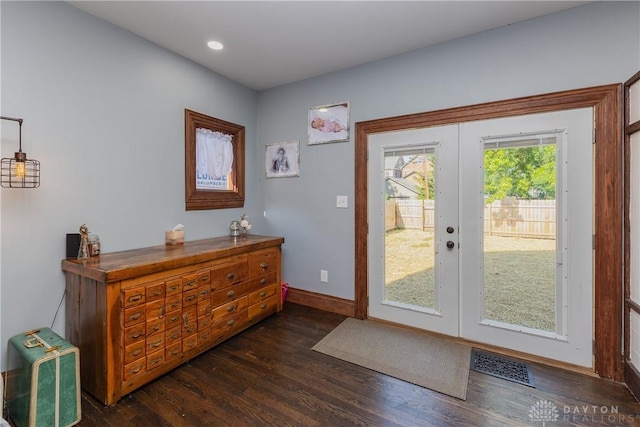 25 La Belle St, Dayton, OH 45403 - doorway with french doors, dark wood finished floors, baseboards, and recessed lighting