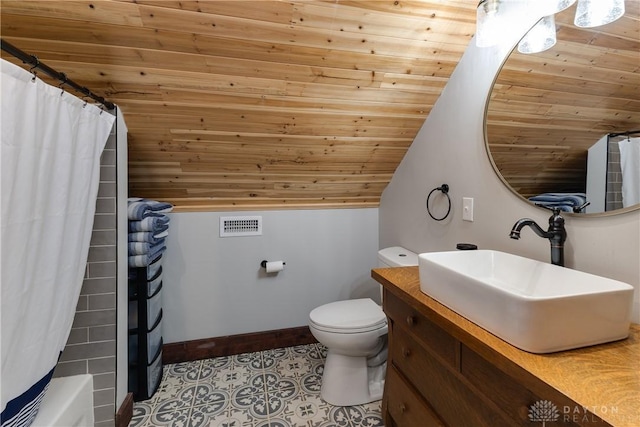 25 La Belle St, Dayton, OH 45403 - bathroom with wooden ceiling, baseboards, vanity, toilet, and vaulted ceiling