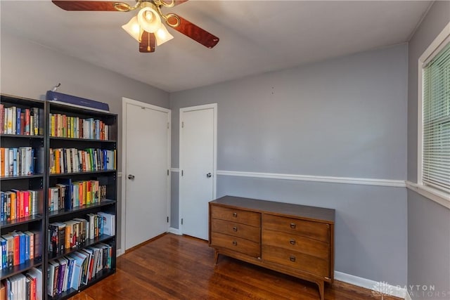 763 Lymington Rd, Troy, OH 45373 - sitting room featuring a ceiling fan, wood finished floors, and baseboards