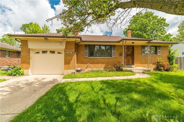 1427 Barton Ave, Dayton, OH 45429 - single story home with a garage, a chimney, concrete driveway, and brick siding