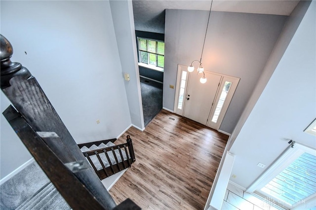 222 Walnut Grove Dr, Centerville, OH 45458 - foyer entrance with wood finished floors, baseboards, and a towering ceiling