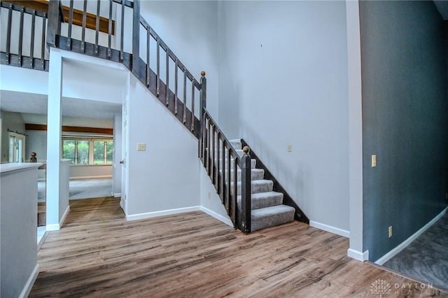 222 Walnut Grove Dr, Centerville, OH 45458 - stairway with wood finished floors, baseboards, and a towering ceiling