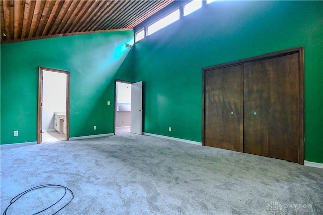 222 Walnut Grove Dr, Centerville, OH 45458 - unfurnished bedroom with baseboards, carpet flooring, a closet, wooden ceiling, and connected bathroom
