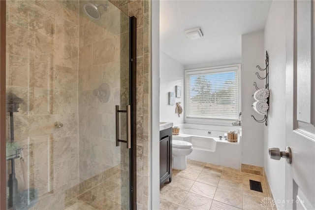 2242 Turnbull Rd, Beavercreek, OH 45431 - full bathroom featuring a garden tub, a shower stall, toilet, and vanity