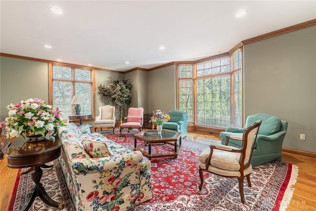 514 Shambord Cir, Kettering, OH 45429 - living room with ornamental molding, recessed lighting, wood finished floors, and baseboards