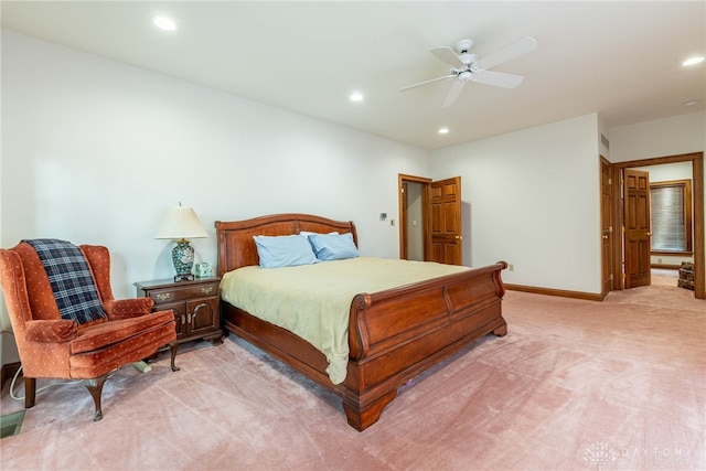 514 Shambord Cir, Kettering, OH 45429 - bedroom featuring light carpet, recessed lighting, baseboards, and ceiling fan