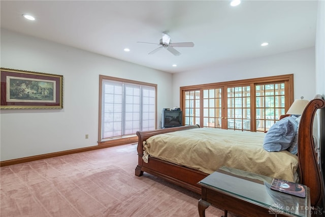 514 Shambord Cir, Kettering, OH 45429 - bedroom featuring recessed lighting, light colored carpet, baseboards, multiple windows, and a ceiling fan
