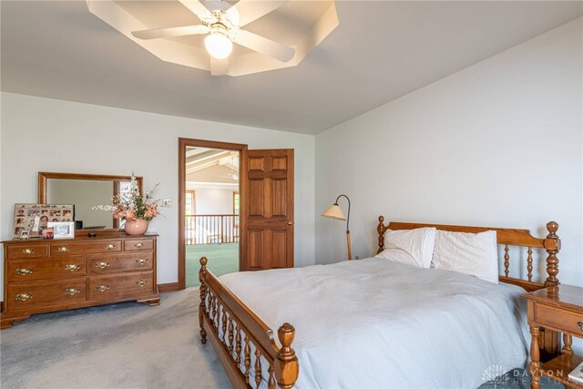 514 Shambord Cir, Kettering, OH 45429 - bedroom with light carpet, a ceiling fan, and vaulted ceiling