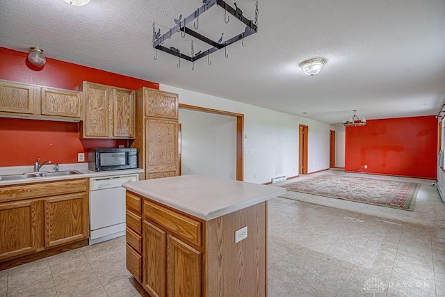 6423 Howe Rd, Middletown, OH 45042 - kitchen with dishwasher, black microwave, a sink, light countertops, and a textured ceiling