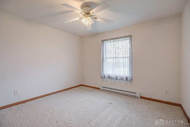 6423 Howe Rd, Middletown, OH 45042 - carpeted empty room featuring a baseboard radiator, ceiling fan, and baseboards