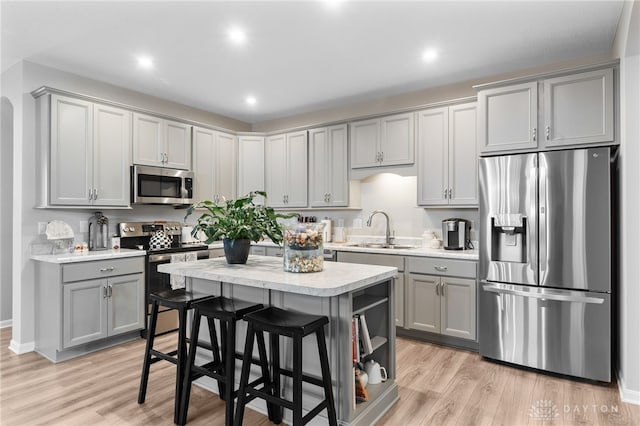 4978 Renaissance Park Dr, Middletown, OH 45005 - kitchen with appliances with stainless steel finishes, gray cabinetry, a sink, light countertops, and recessed lighting
