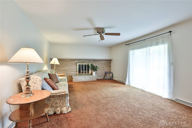 300 Magnolia Ave, Englewood, OH 45322 - carpeted living area featuring ceiling fan and a fireplace