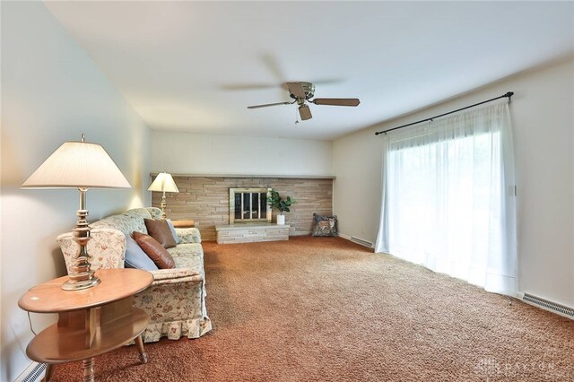 300 Magnolia Ave, Englewood, OH 45322 - living area featuring ceiling fan, carpet flooring, and a fireplace
