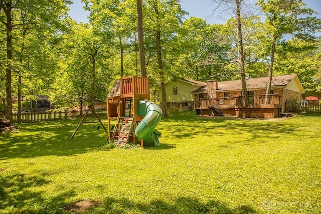 316 Honey Jane Dr, Beavercreek, OH 45434 - view of yard featuring a playground and a deck