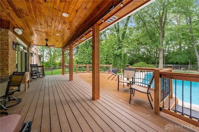 7607 Stone Ridge Dr, Springboro, OH 45066 - deck with view of scattered trees and ceiling fan
