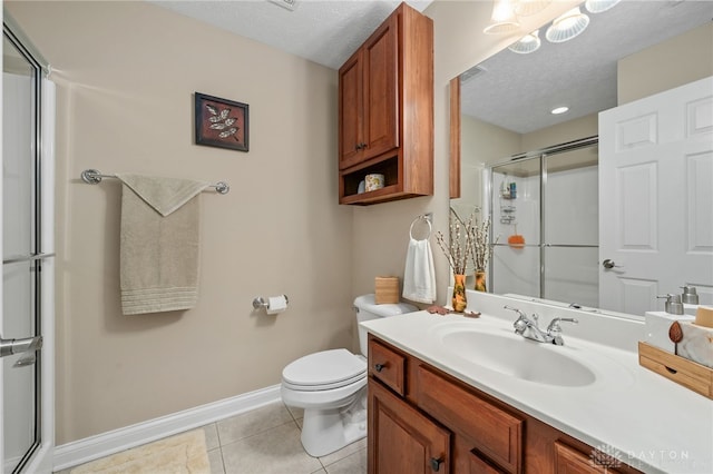 7607 Stone Ridge Dr, Springboro, OH 45066 - full bathroom with baseboards, a stall shower, toilet, tile patterned floors, and vanity