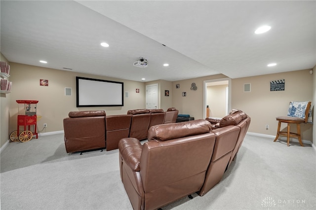7607 Stone Ridge Dr, Springboro, OH 45066 - cinema room featuring light carpet, recessed lighting, and baseboards
