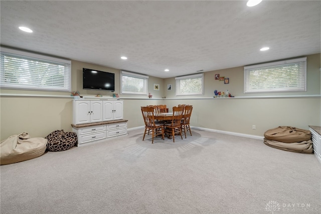 7607 Stone Ridge Dr, Springboro, OH 45066 - dining space with light carpet, recessed lighting, and baseboards