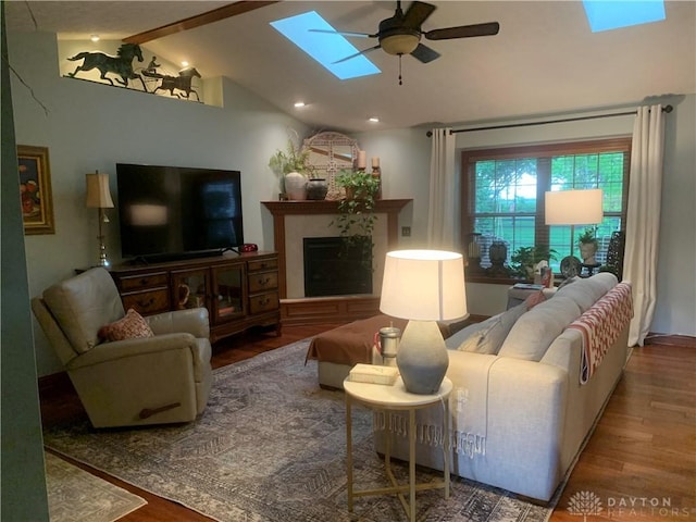 2460 Coriander Ct, Troy, OH 45373 - living room with a skylight, ceiling fan, wood finished floors, and recessed lighting