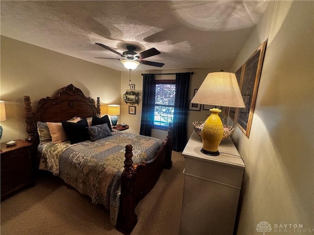 2460 Coriander Ct, Troy, OH 45373 - carpeted bedroom featuring a textured ceiling and ceiling fan