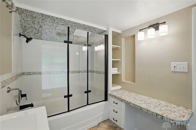 450 Ridgewood Ave, Oakwood, OH 45409 - full bathroom featuring shower / bath combination with glass door, tile patterned floors, and vanity