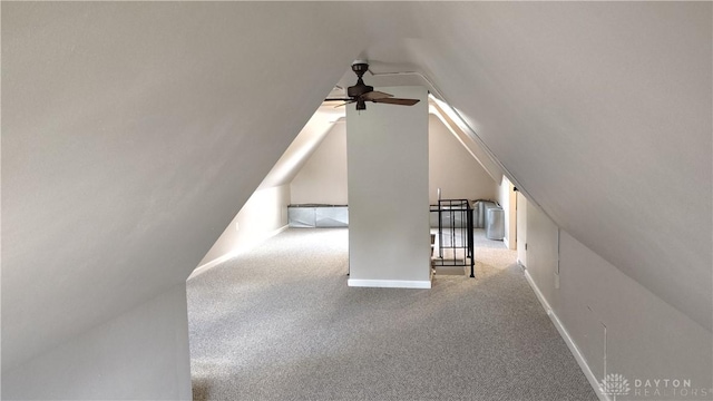 413 W Lake Ave, New Carlisle, OH 45344 - additional living space featuring lofted ceiling, ceiling fan, carpet, and baseboards