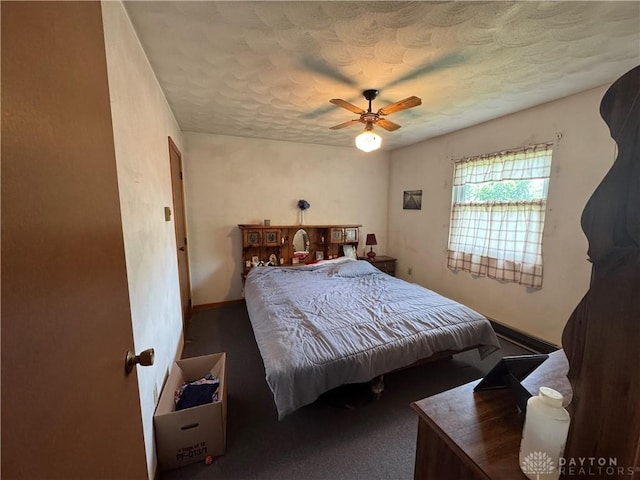326 Little League Dr, Eaton, OH 45320 - bedroom with a textured ceiling, ceiling fan, and carpet floors