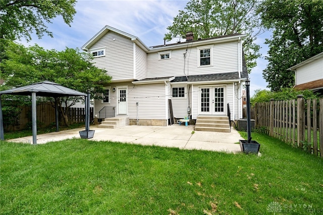 1809 Shroyer Rd, Oakwood, OH 45419 - back of house featuring a gazebo, french doors, entry steps, a patio, and a chimney