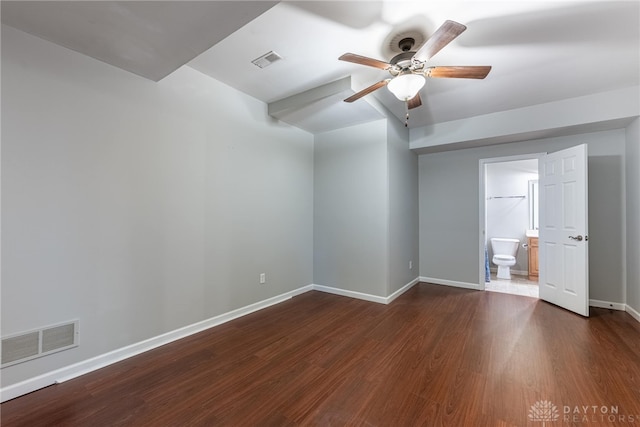 6265 Amberley Ct, Liberty Twp, OH 45044 - unfurnished bedroom with baseboards, wood finished floors, connected bathroom, and ceiling fan