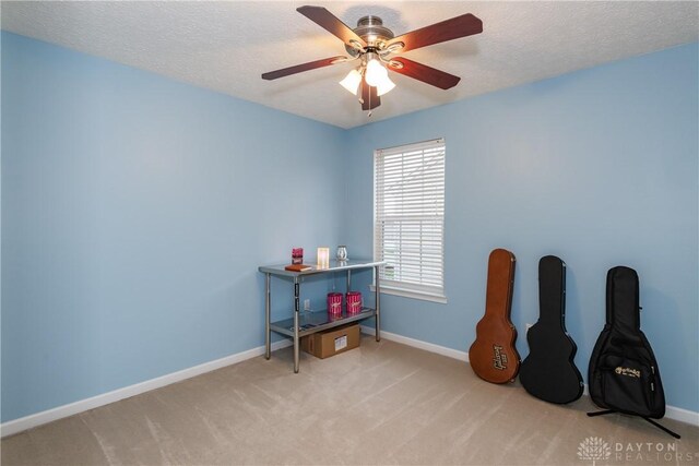 2385 Gerard Ct, Fairborn, OH 45324 - misc room featuring baseboards, carpet, a ceiling fan, and a textured ceiling
