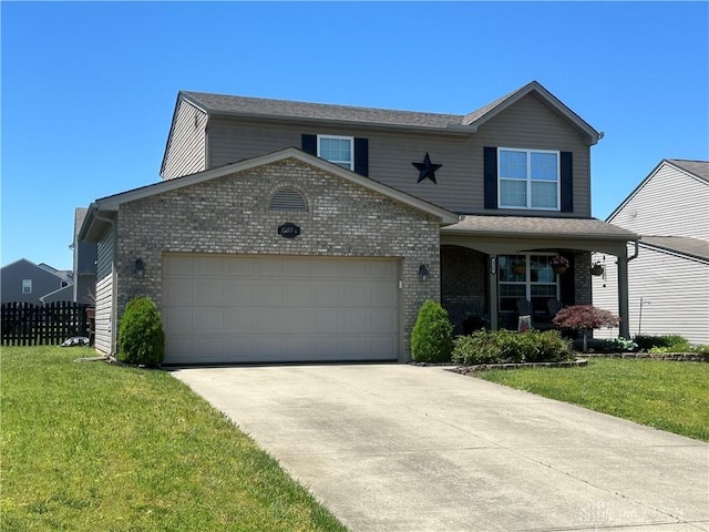 426 Sudbury Dr, Trenton, OH 45067 - traditional-style house featuring brick siding, a garage, concrete driveway, and a porch