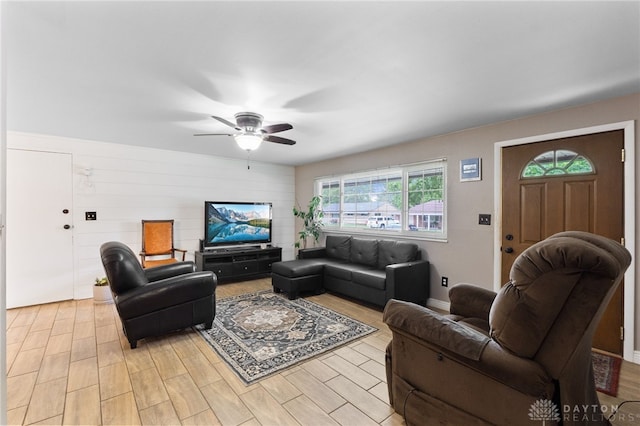 3646 Utica Dr, Dayton, OH 45439 - living area featuring a ceiling fan and light wood-style floors