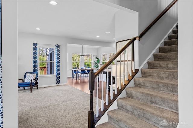 4069 Fawn Crossing Dr, Mason, OH 45040 - stairs with carpet flooring, recessed lighting, and baseboards