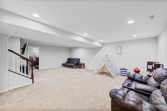 4069 Fawn Crossing Dr, Mason, OH 45040 - carpeted living area featuring stairway, recessed lighting, and baseboards