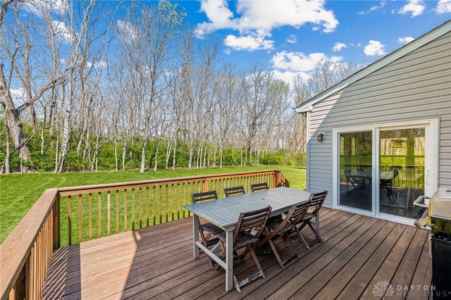 4069 Fawn Crossing Dr, Mason, OH 45040 - wooden terrace featuring outdoor dining area and a lawn