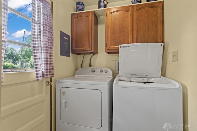 6719 Morrow Dr, Clayton, OH 45415 - washroom with cabinet space, washing machine and clothes dryer, and electric panel