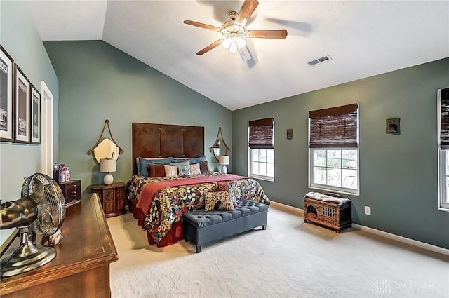 1061 Dapple Ct, Fairborn, OH 45324 - bedroom with carpet flooring, lofted ceiling, ceiling fan, and baseboards