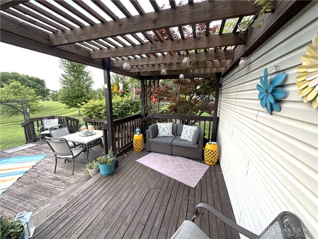 1061 Dapple Ct, Fairborn, OH 45324 - wooden deck with a pergola and outdoor lounge area