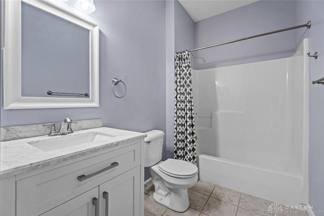 325 Bending Branch Ln, Miamisburg, OH 45342 - full bathroom featuring toilet, vanity, shower / bathtub combination with curtain, and tile patterned floors